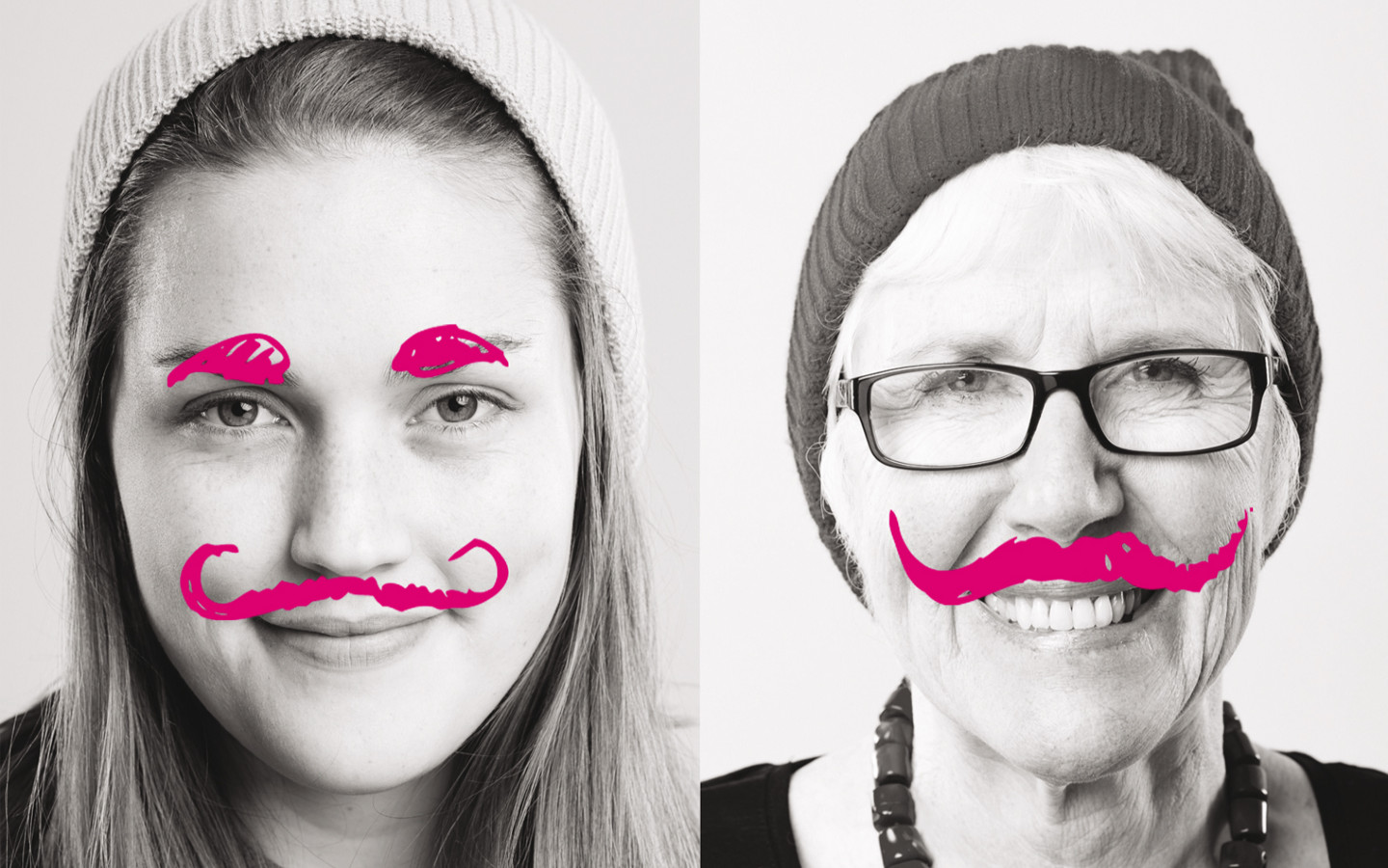 Des femmes à moustache dans Lyon pour la campagne d'affichage de la journée des droits de la femme